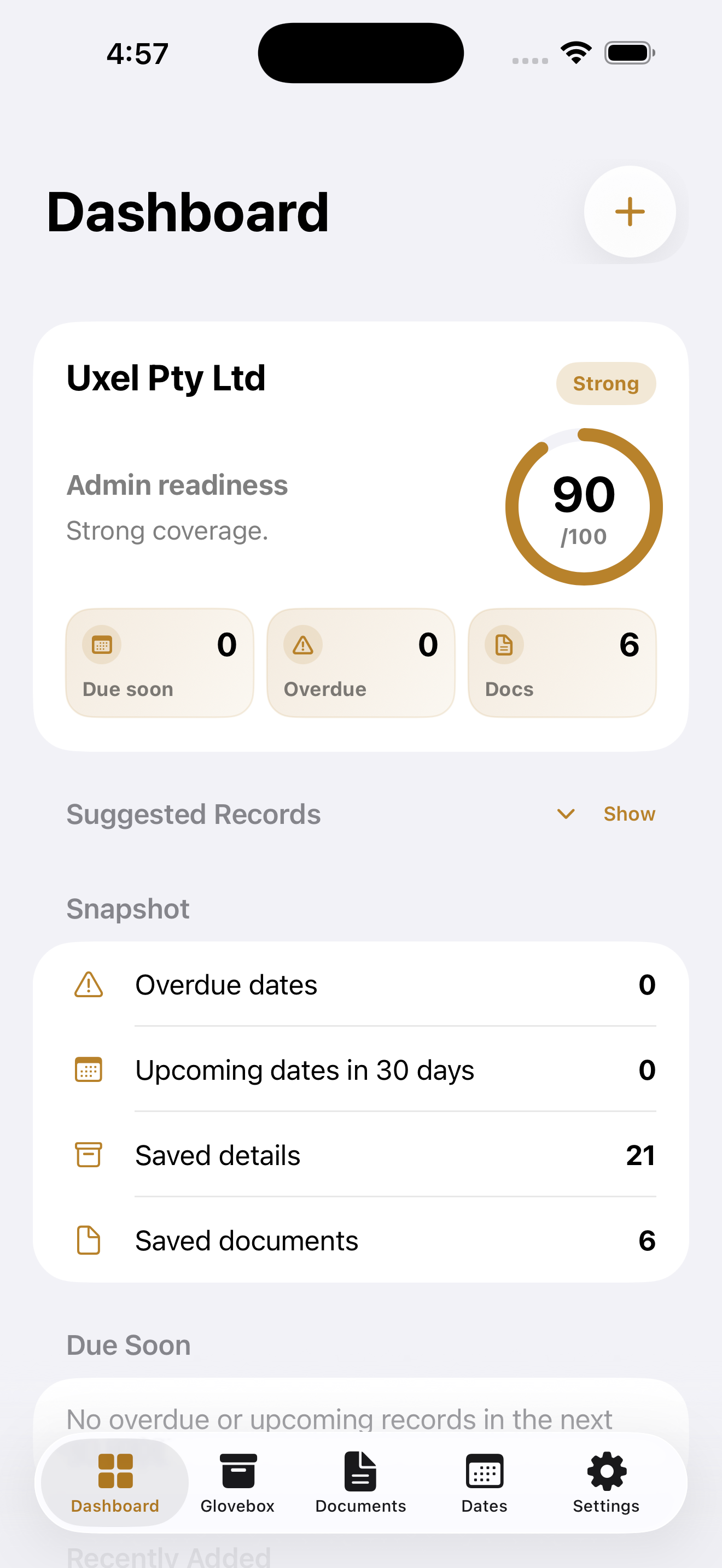 Glovebox dashboard preview